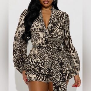 Fashion Nova Black and White animal print romper